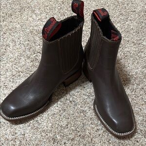 Never Worn Red Diamond Brown Ankle Boots with Western Flair